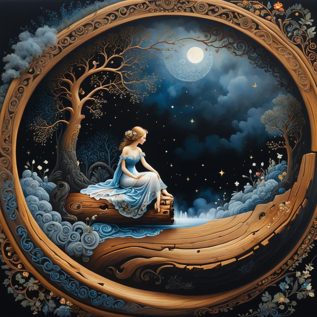 Dream. round wood log cut. Laquere