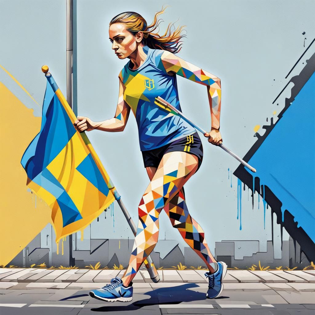 Ukrainian Athlete in Geometric Graffiti Art Style