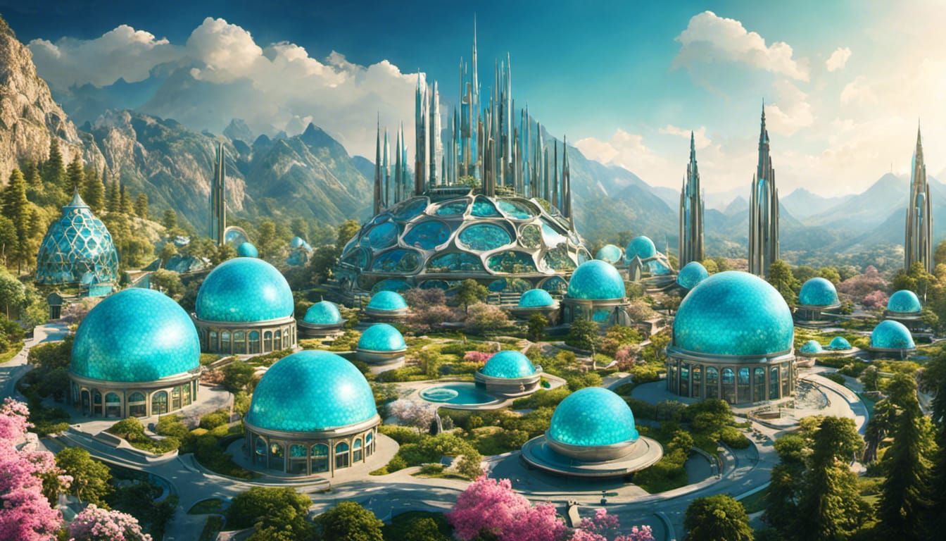Futuristic Garden City in Mountain Valley