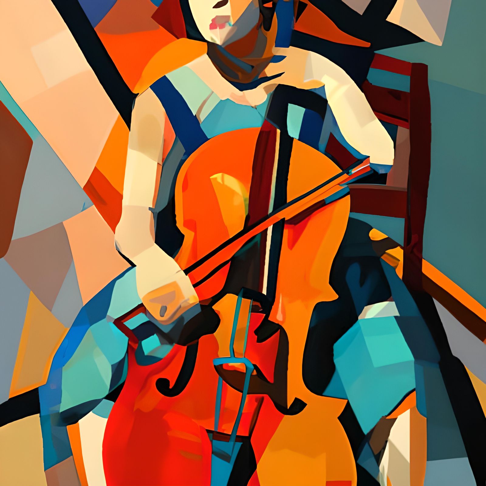Abstract Cubist Girl with Cello