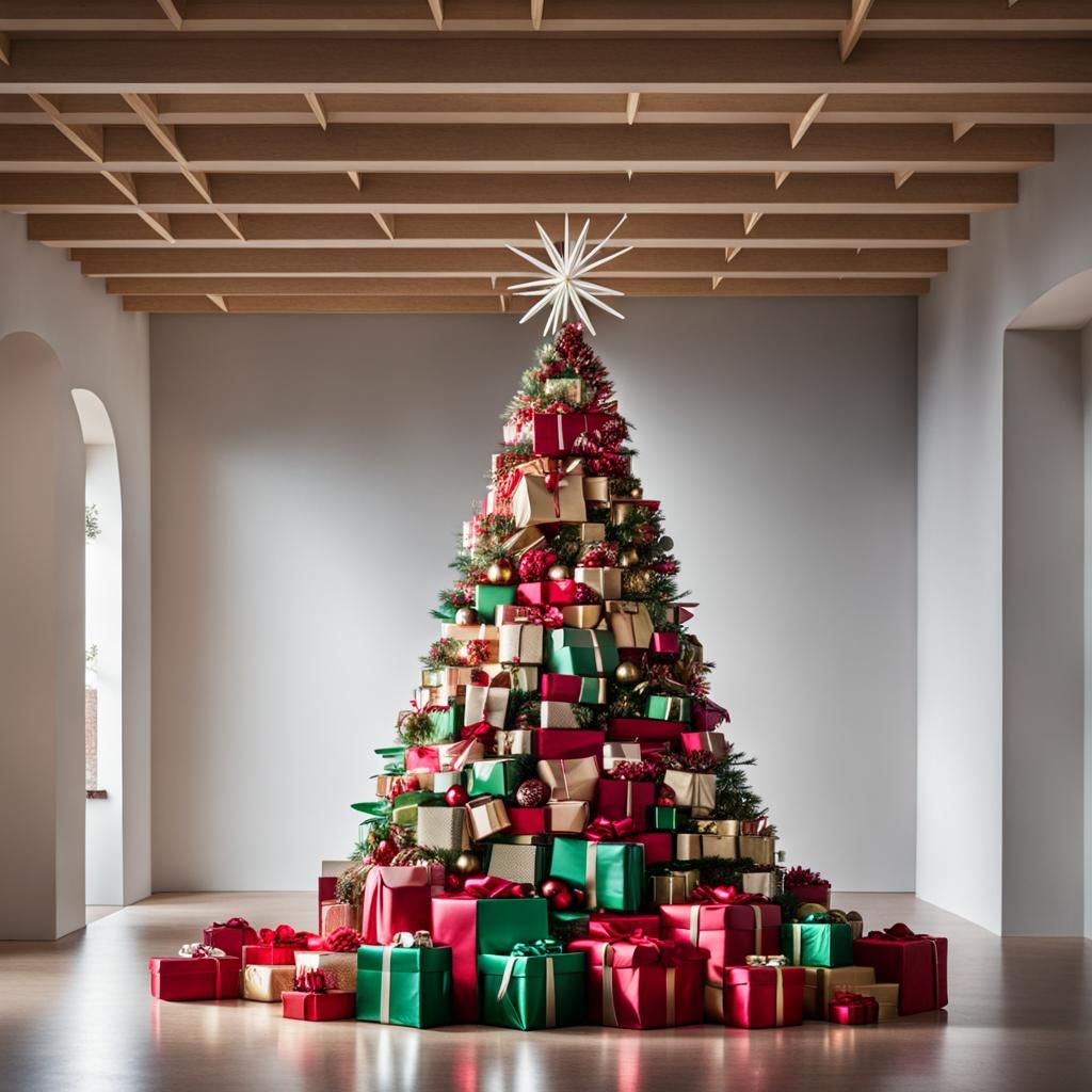 Christmas Tree Made of Unopened Presents