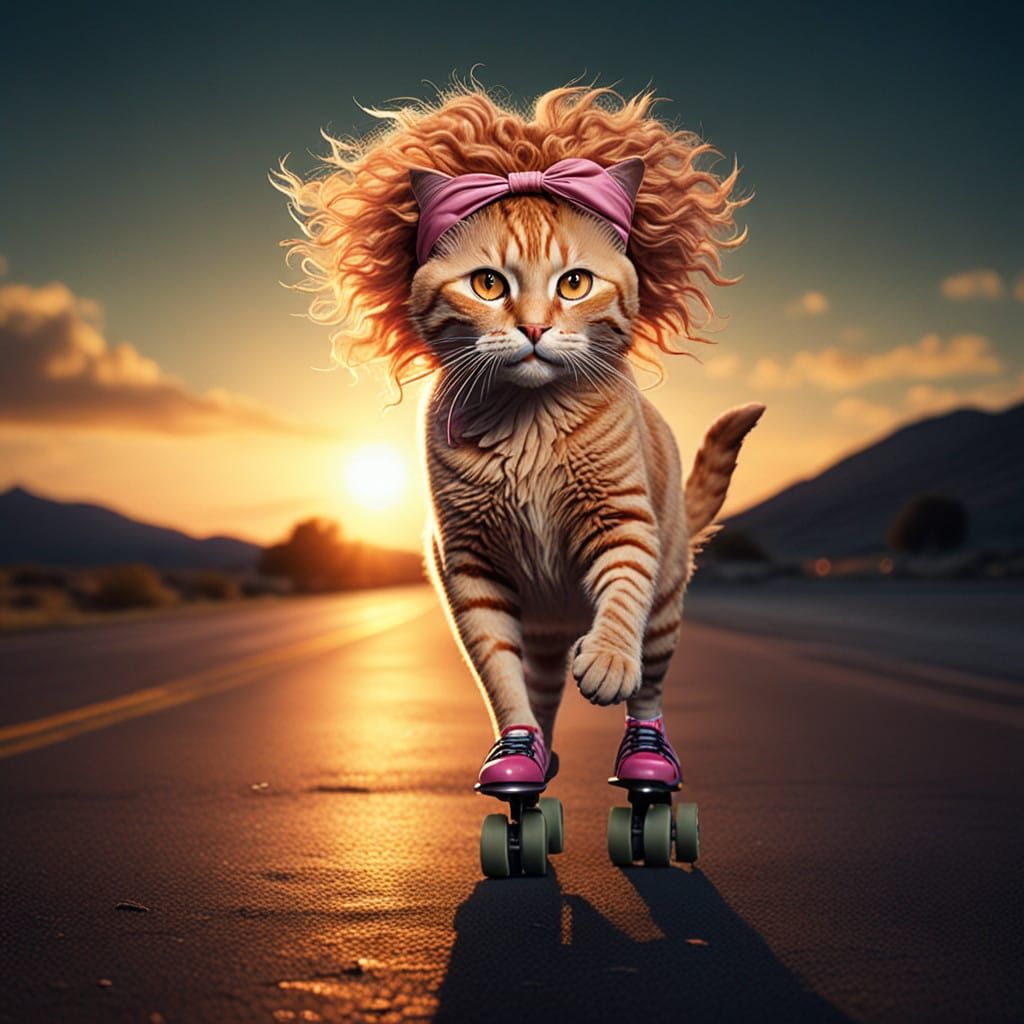 Epic 80s Cat Roller Skates Under Golden Hour