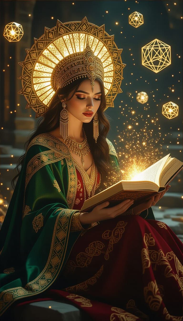 Mystical Woman with Golden Headdress in Painterly Style