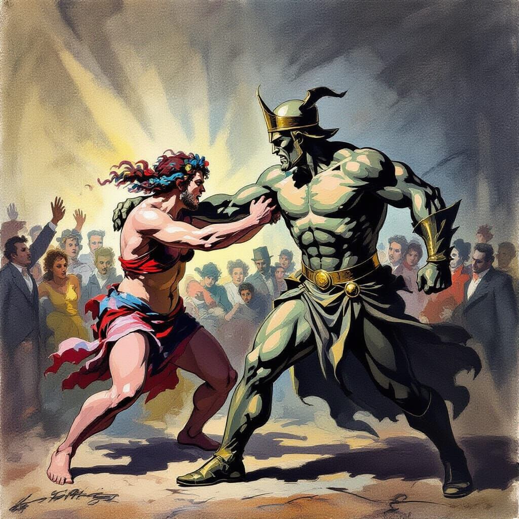 Tension Between People and Authority Gouache Painting