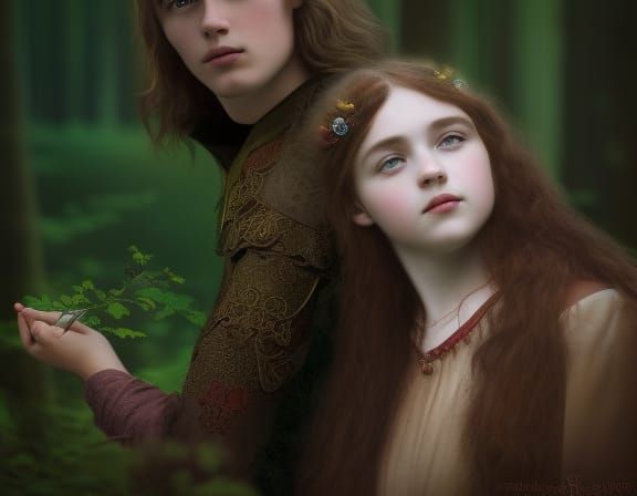Teenage Knight and Princess in Pre-Raphaelite Style