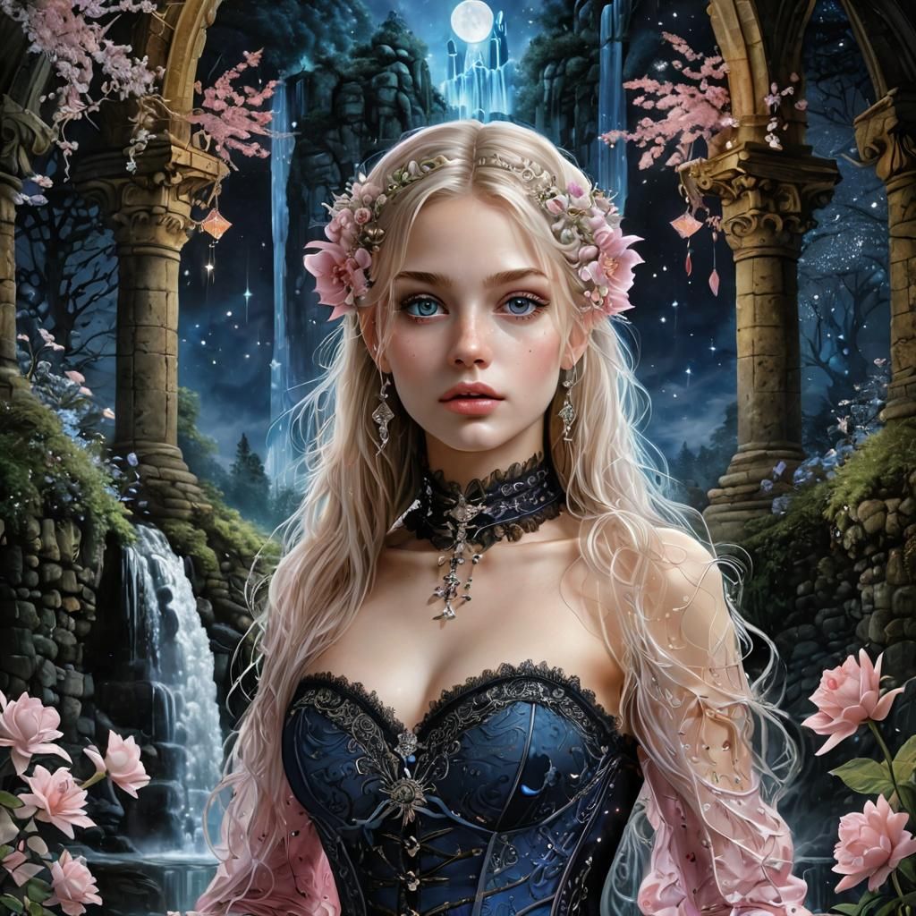 Gothic Woman with Celestial Corset and Starlight