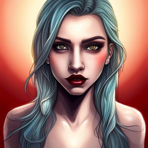 Goth Girl with Wolf Cut in Splash Art Style