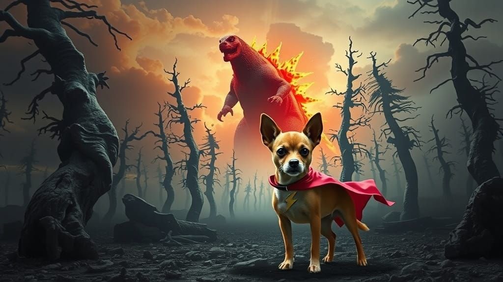 Rugged Canine Hero Stands Against Godzilla in Post-Apocalypt...