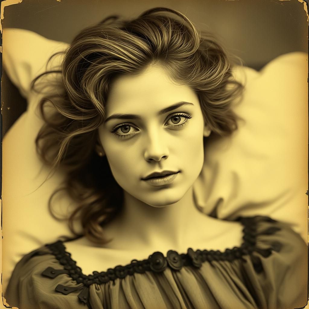 Art Deco Portrait of a Woman with Bed Hair