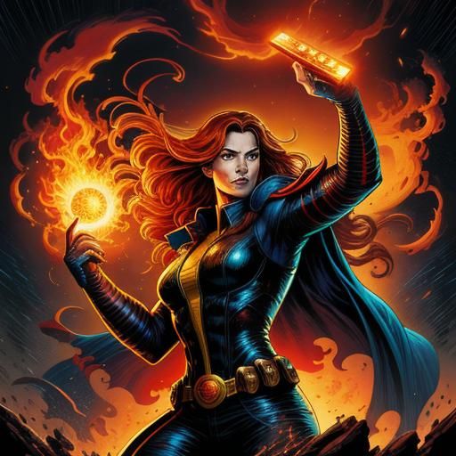 Fiery Woman in Comic Book Style