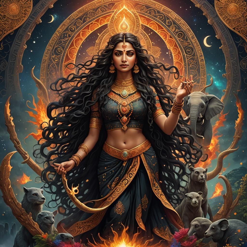 Cosmic Hindu Goddess with Mandala and Magic