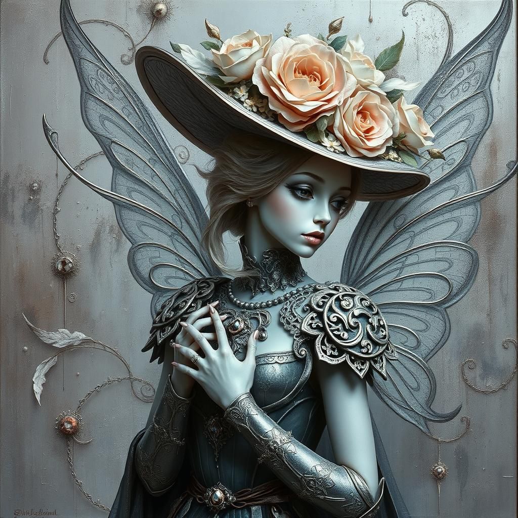 Silver Fairy Elf in Opulent Armor, Impasto Painting