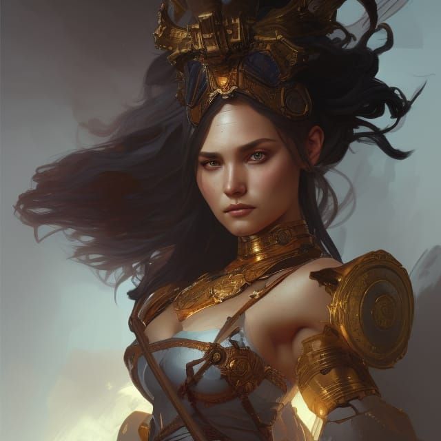 Goddess of War Portrait in Hyperdetailed Style