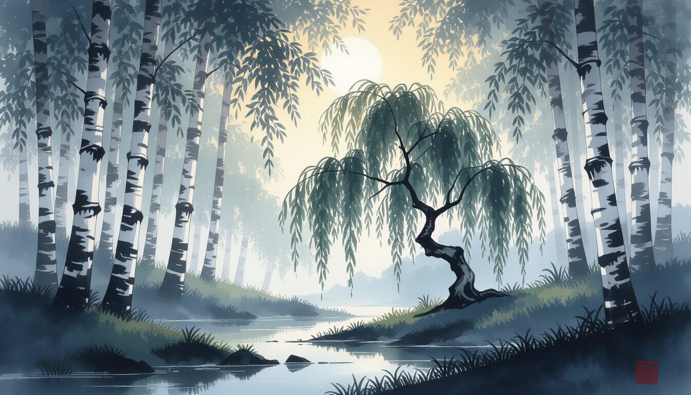 Mysterious Zantan Forest in Ink Wash Style