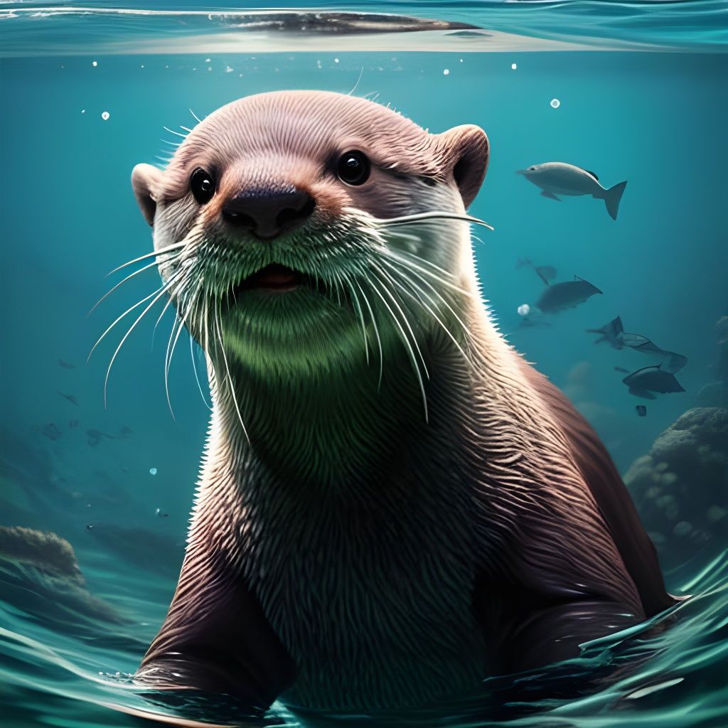 Detailed Realistic Otter Swimming Underwater