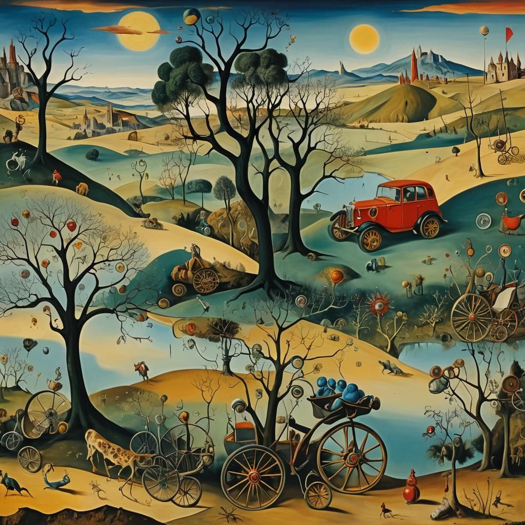 Surrealist Landscape with Strange Creatures, Salvador Dali S...