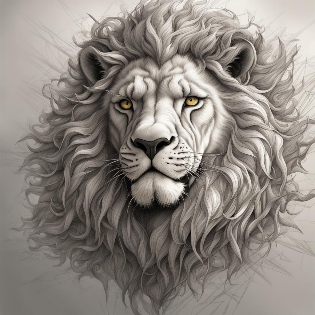 Lion Leaping from Paper: Trompe-l'œil Pencil Sketch