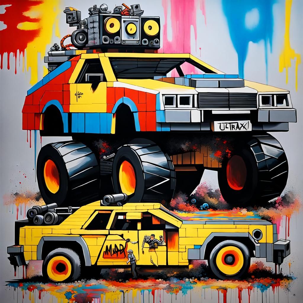 Mad Max Super Truck Chase in Basquiat Graffiti Style