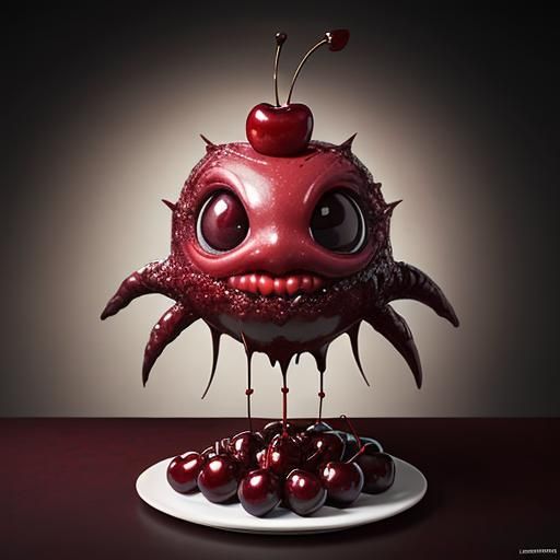 Surreal Chocolate Cherry Cake Creature