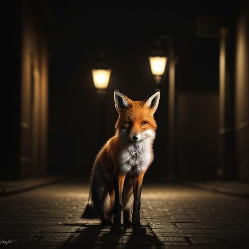 Fox under street lights