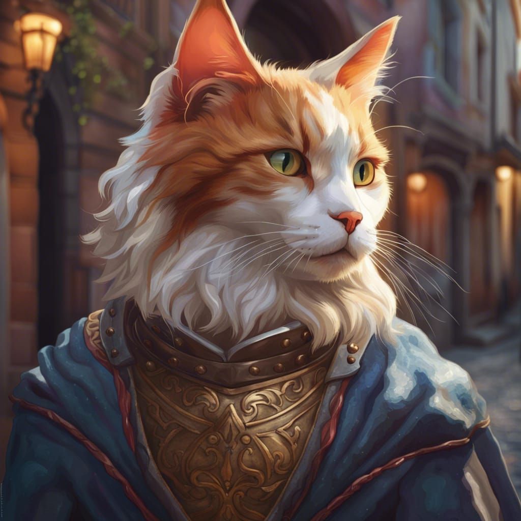 Cavalier Cat in Medieval Street Portrait