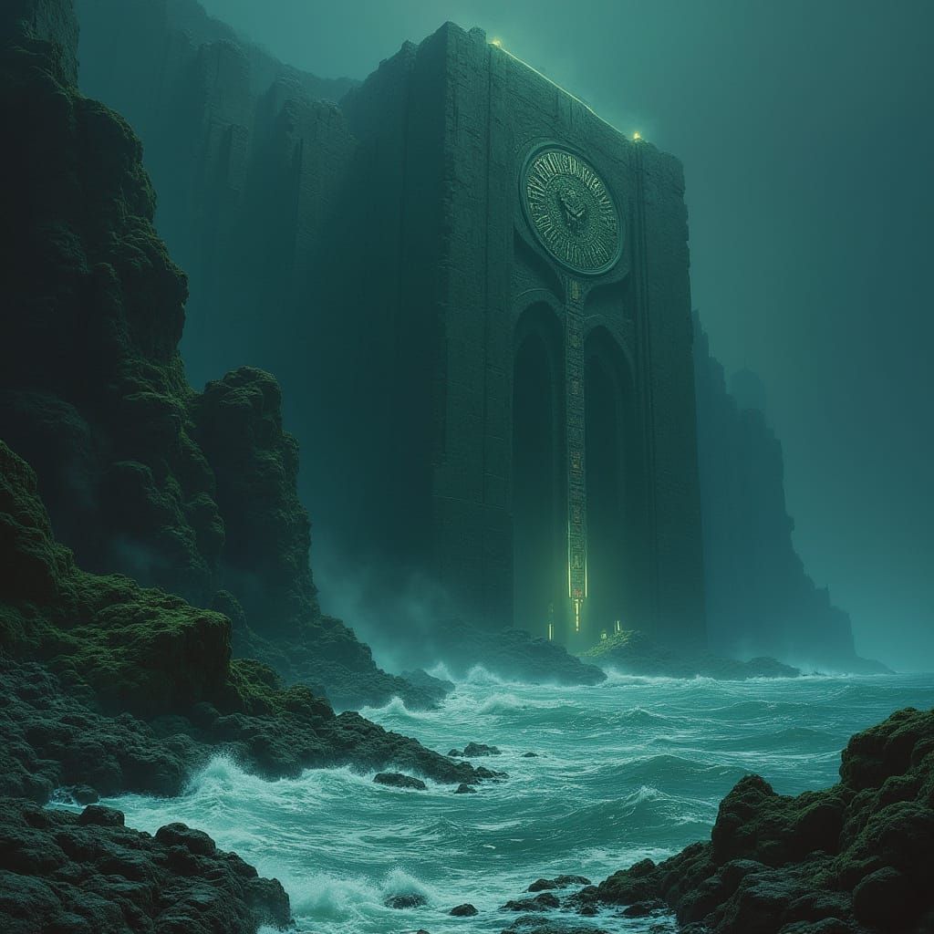 Eldritch Metropolis in Dark, Atmospheric Art Style