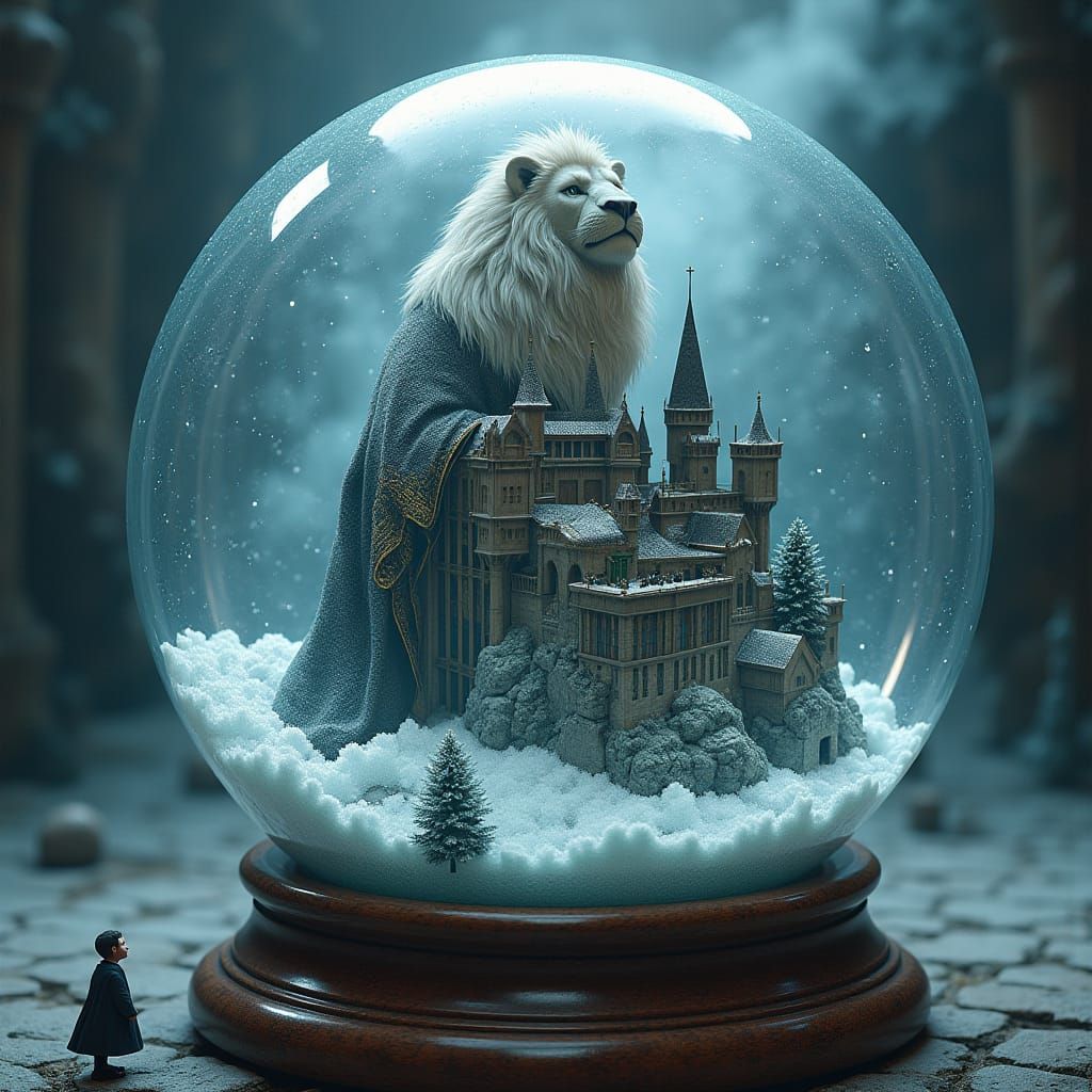 Hogwarts Snow Globe with Lion Wizard, Digital Art