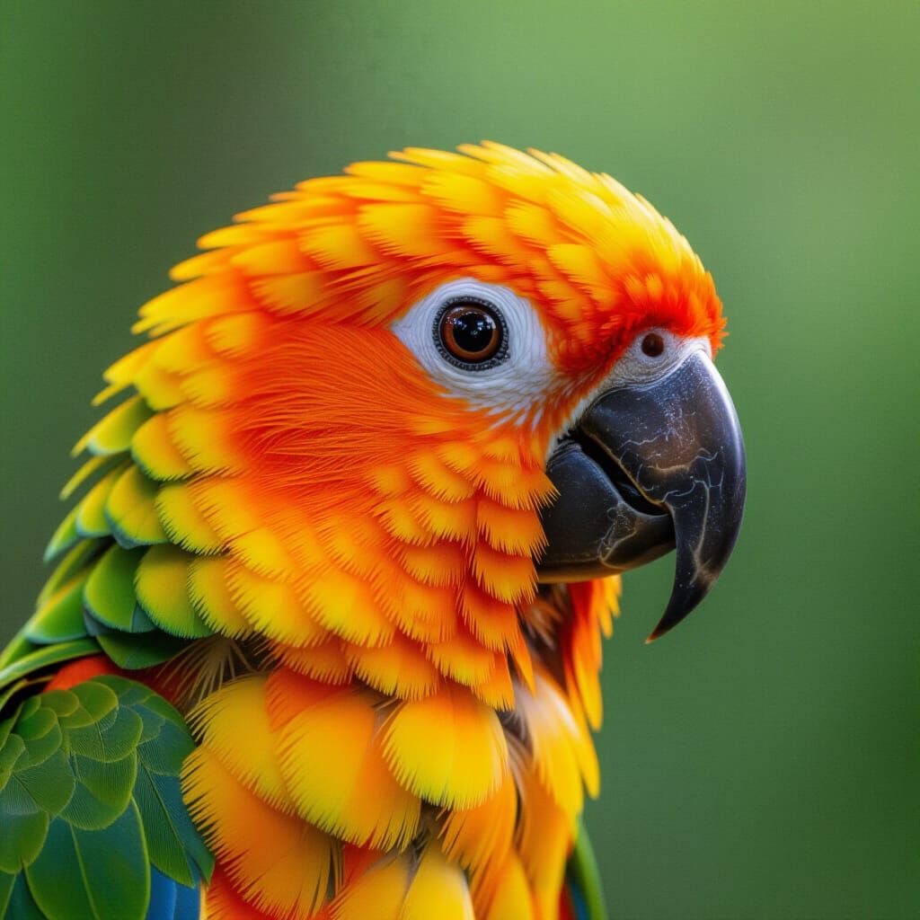 Sun Conure Portrait in Lush Jungle