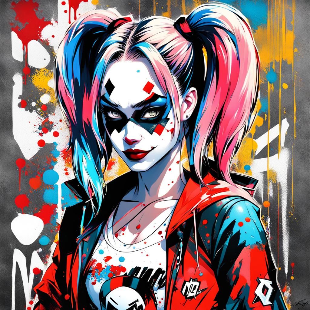 Harley Quinn Anime Girl in Graffiti Art Style