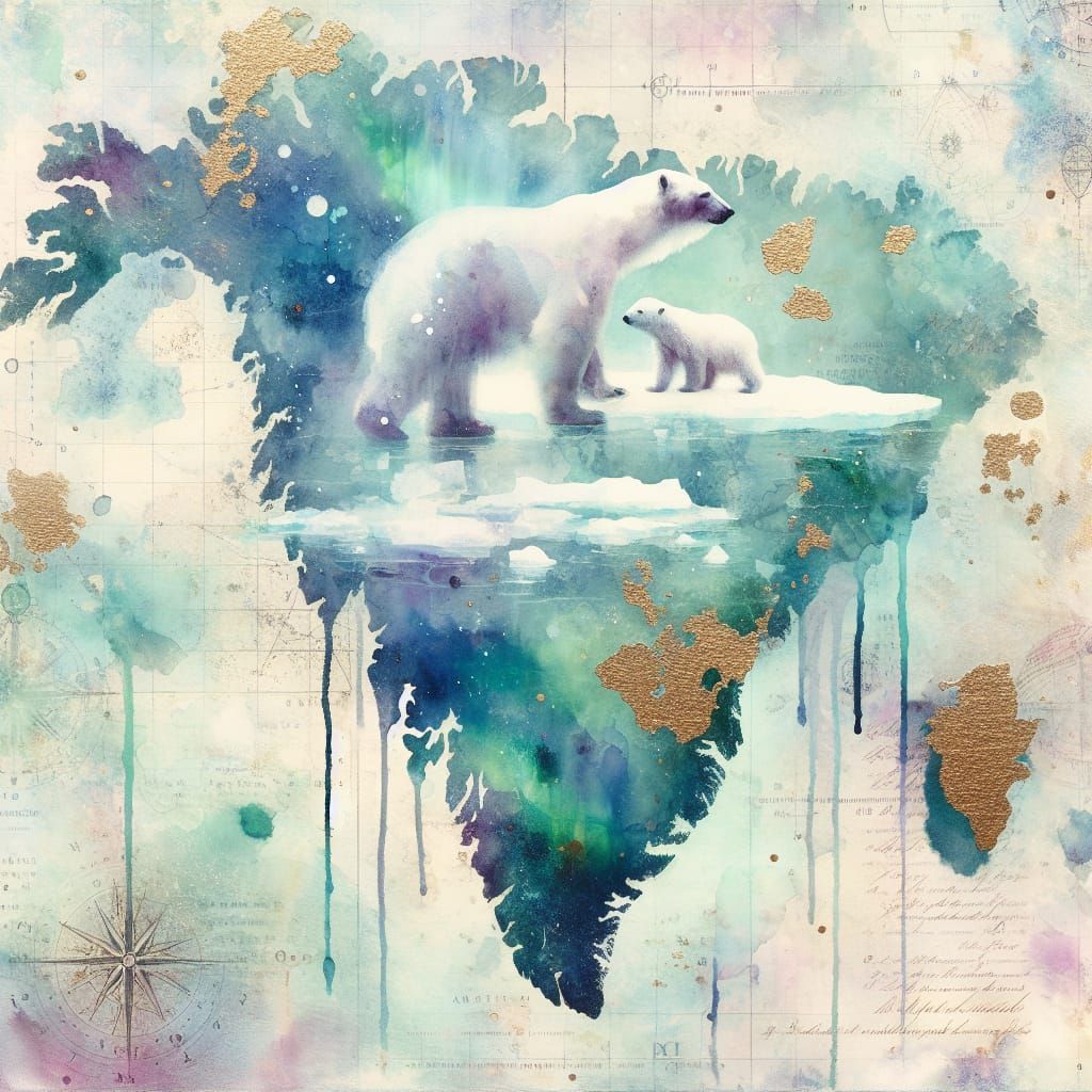 Dreamy Arctic Watercolor with Gold Leaf