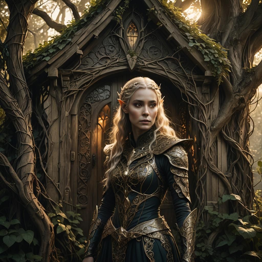 Elven Woman Portrait in Dark Fantasy Style