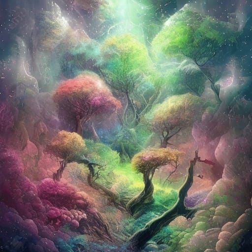 Ancient Luminous Forest in Ethereal Splendor