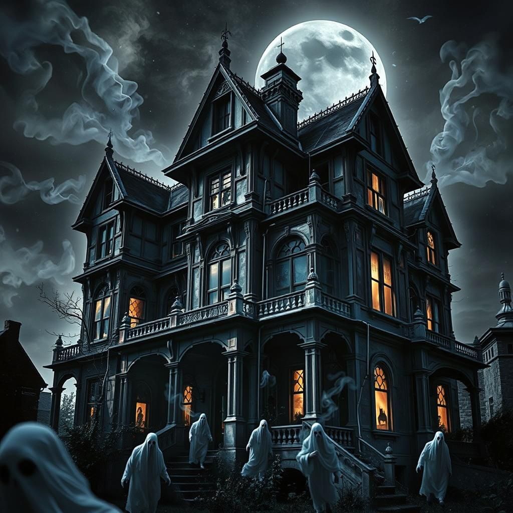Haunted Manor at Dusk in Hyperrealistic Style