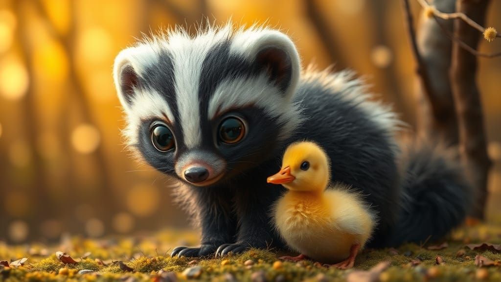 Baby Skunk and Duckling in Magical Forest