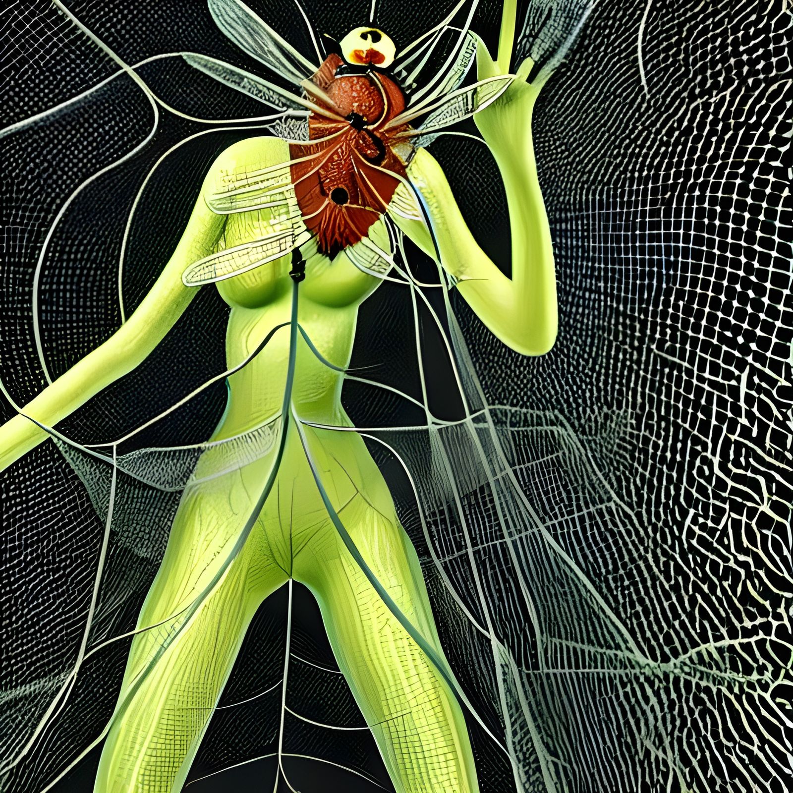 Mosquito Woman Photoillustration in Swarming Living Room