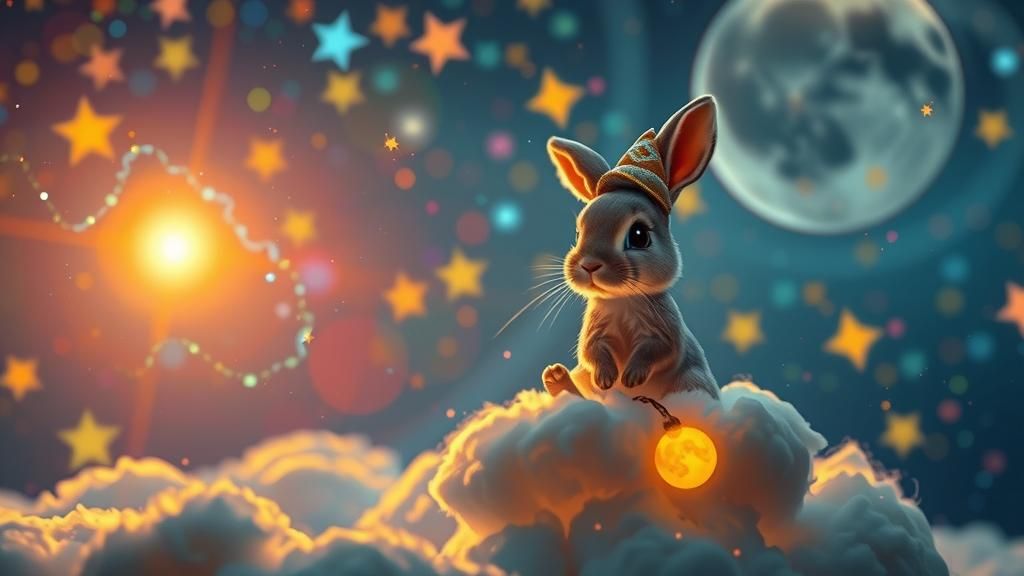 Moonlit Rabbit on Cloud in Dreamy Galaxy