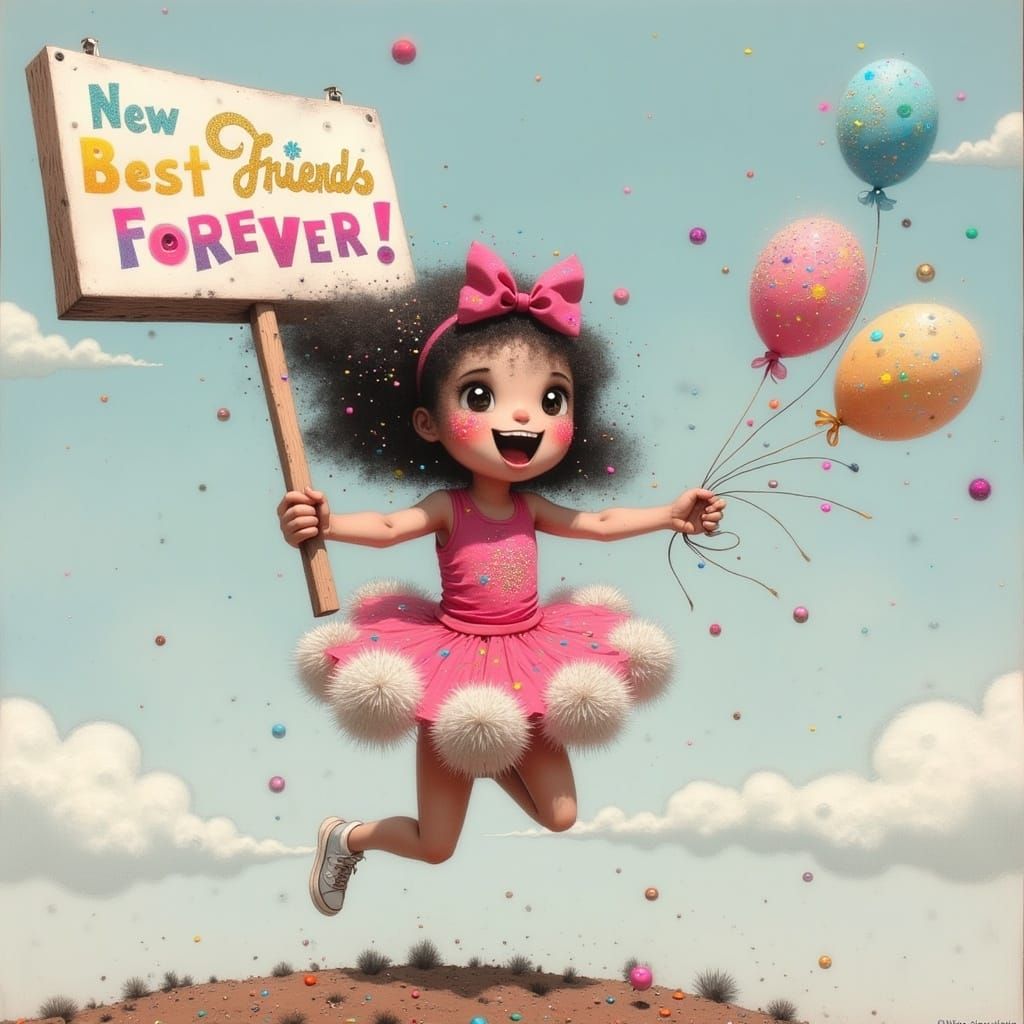 Joyful Cheerleader Girl Soars in Colorful Clouds