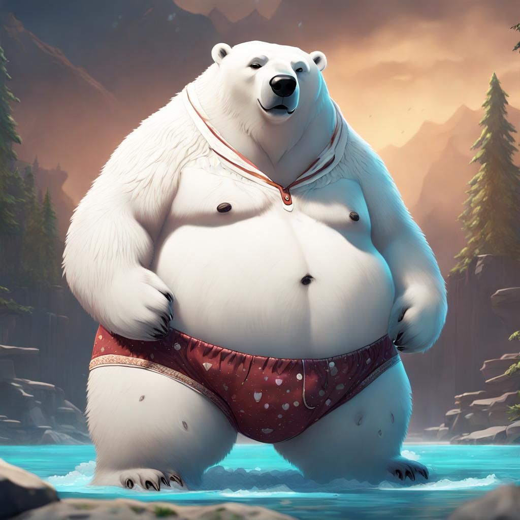 Chubby Anime Polar Bear in Boxers