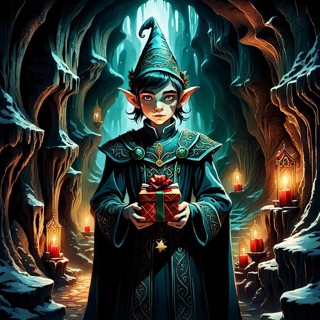 Ethereal Christmas Elf in Haunting Underground Realm