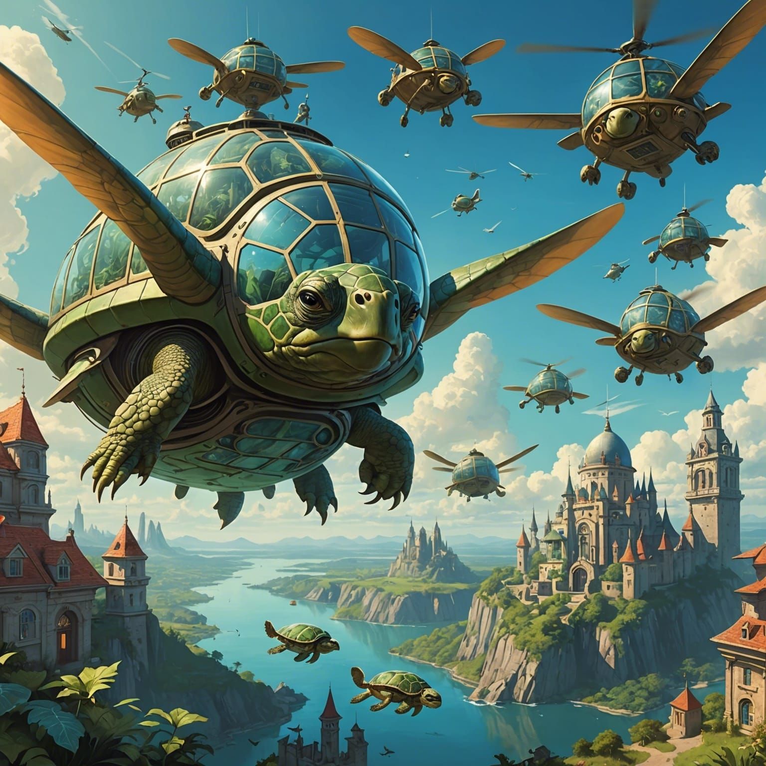 Fantasypunk Turtles Distributing Mail in Dreamlike Realm