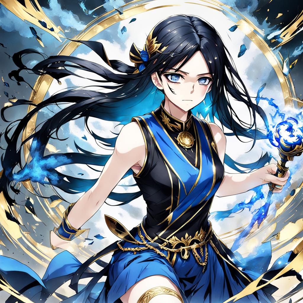 Blue Smoke Goddess of Misery in Anime Style