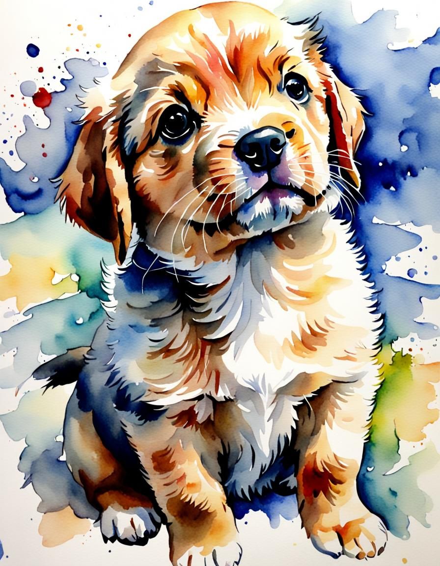 Watercolour Painting of a Beautiful Puppy