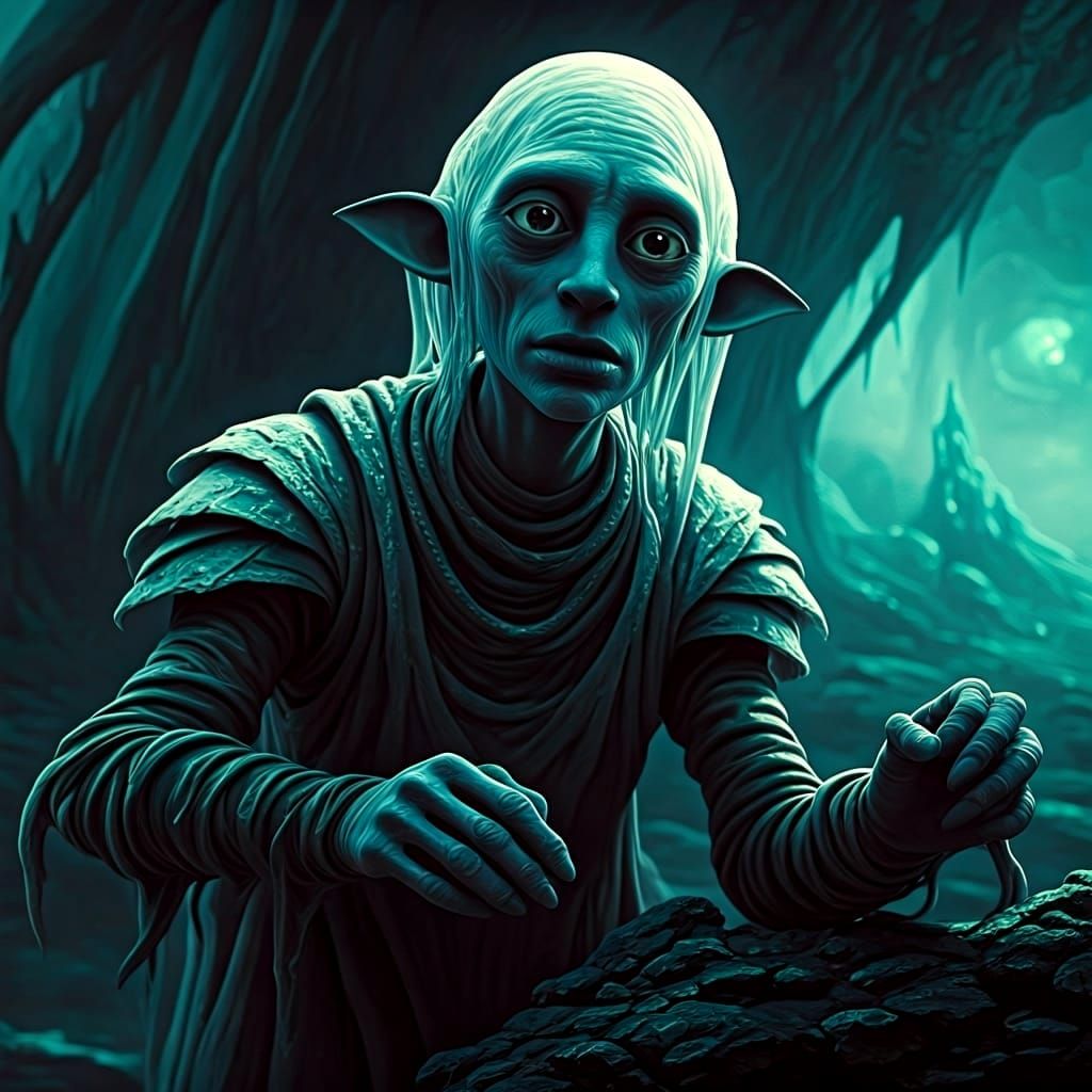 Gelfling in a Photorealistic Dark Crystal Landscape