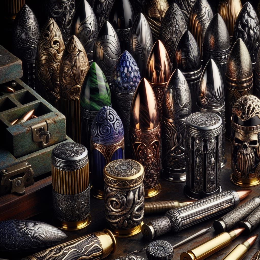 Mystical Exotic Bullets on Workbench in Dark Fantasy Style