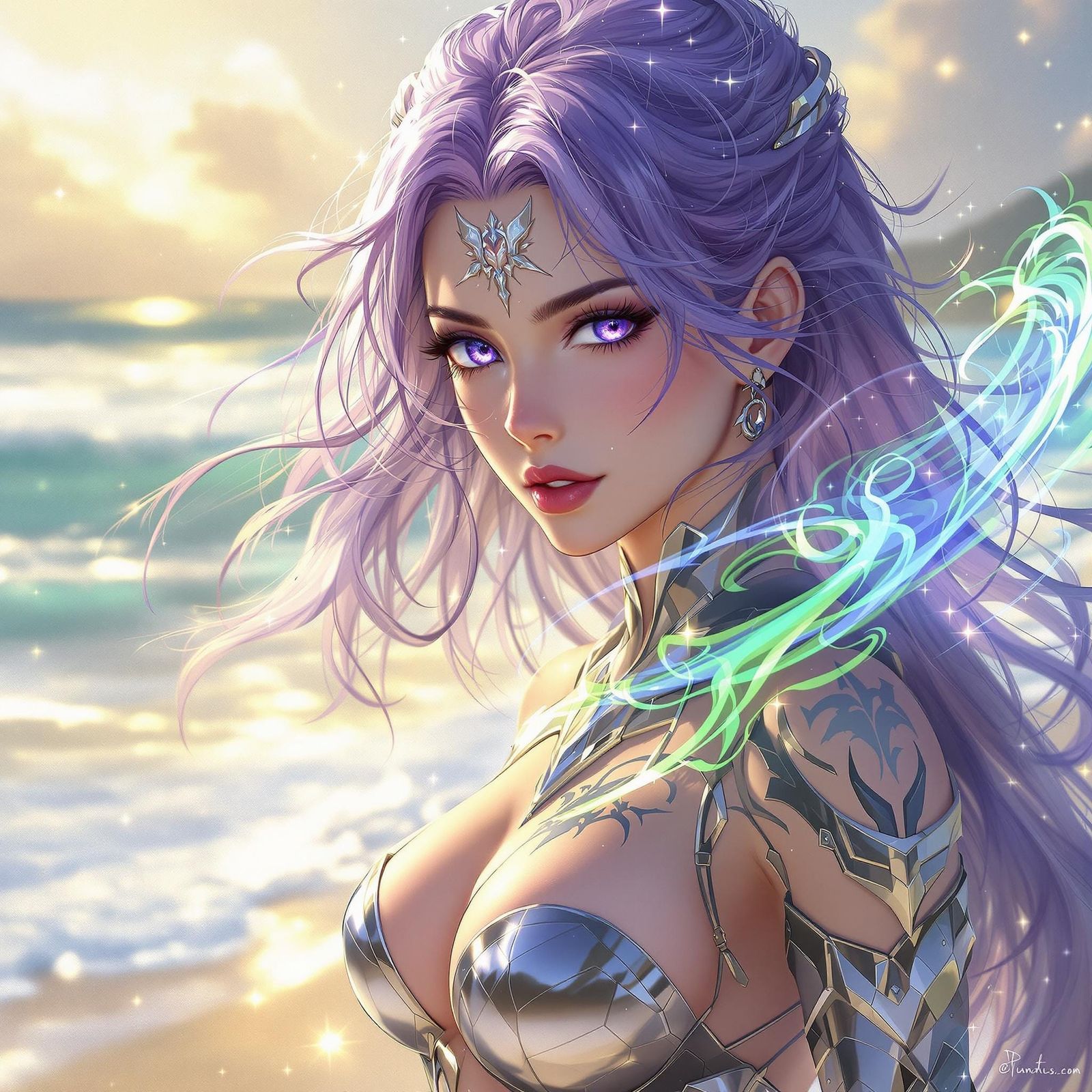 Anime-Inspired Portrait of Mystical Young Woman in Beskar Ar...