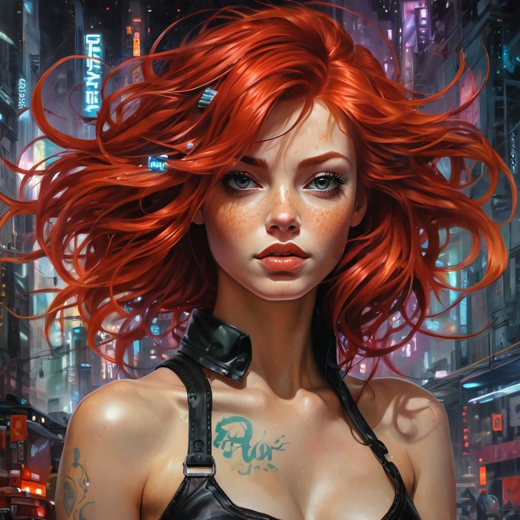 Cyberpunk Redhead in Spray Paint Style