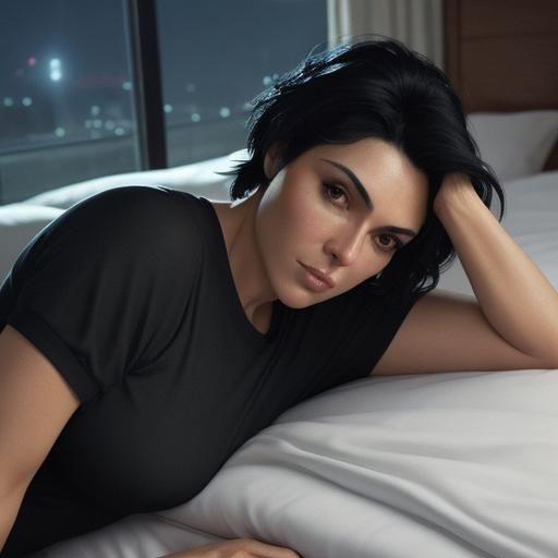 Beautiful Spanish Woman in Bedroom, Hyperrealistic Close-Up