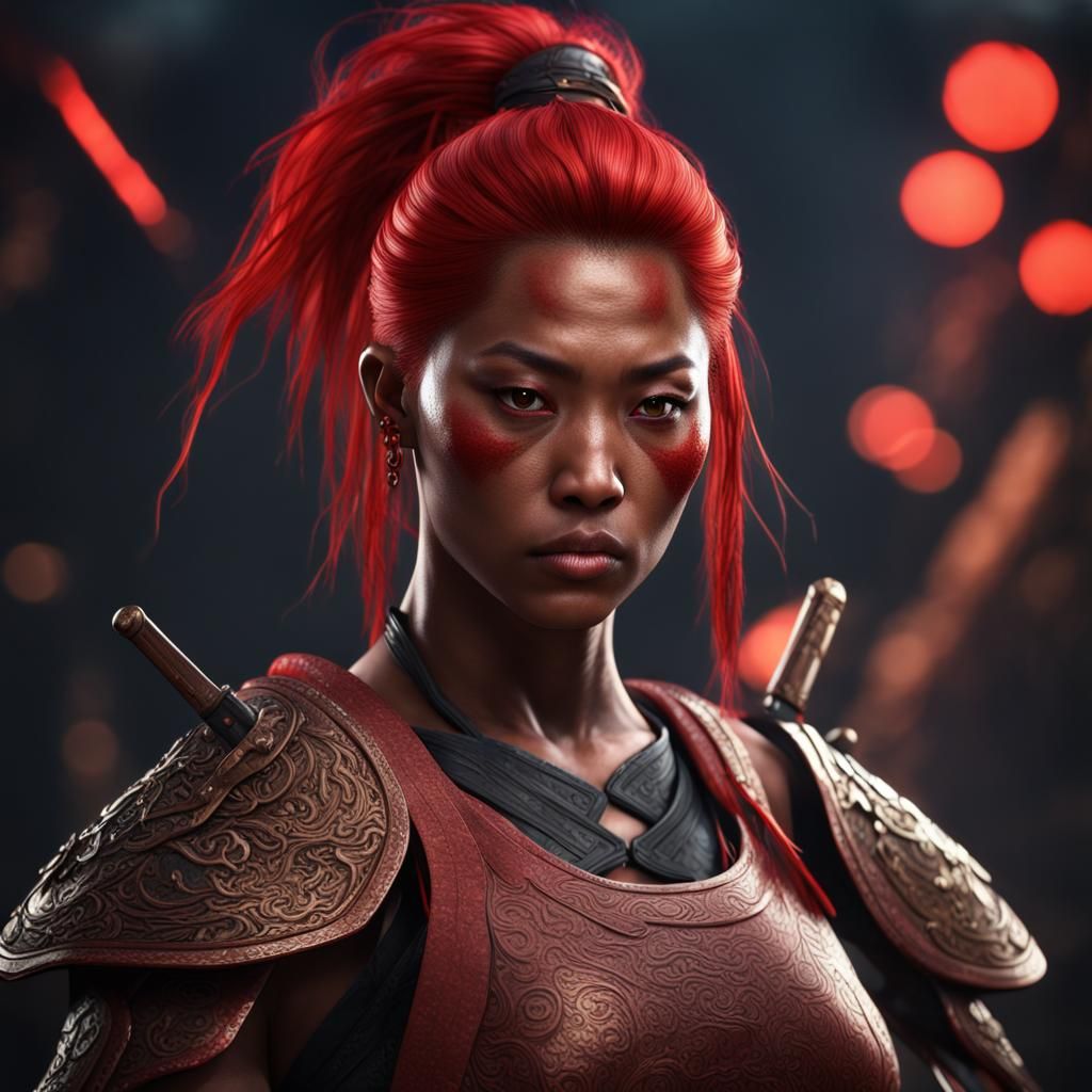 Fierce Red-Haired Fighter in Detailed Matte Painting