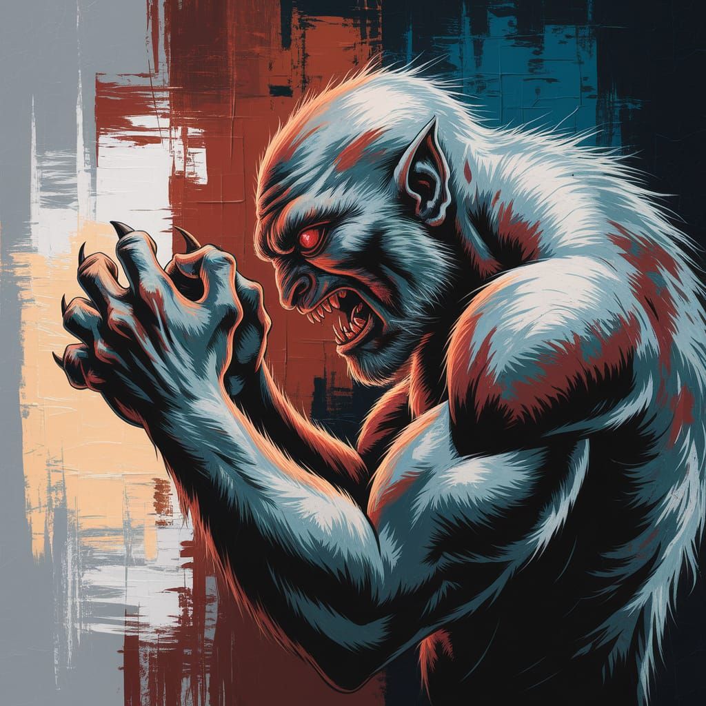 Expressive Acrylic Portrait of a Powerful Monster in Profile