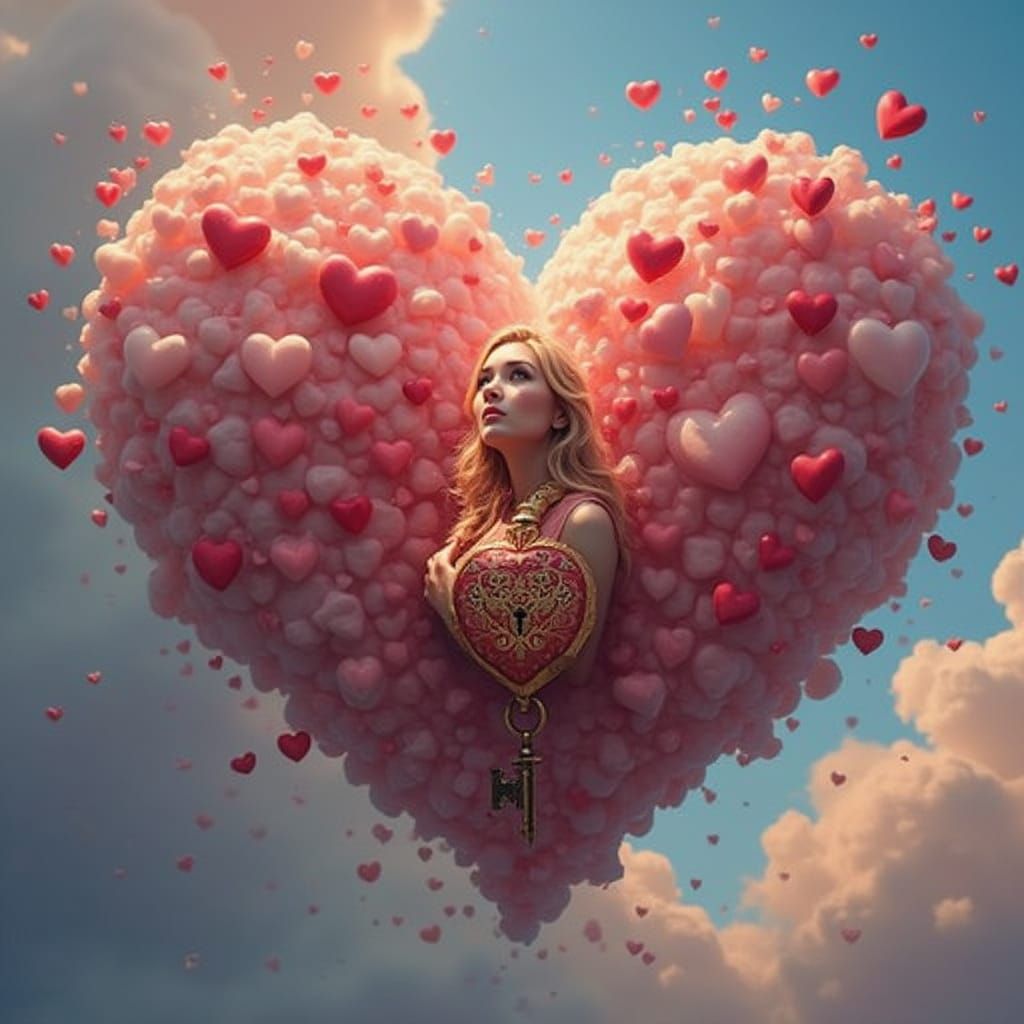 Woman with Heart Key, Hyperrealistic Splash Art